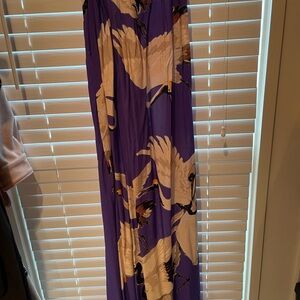 Purple Maxi Dress with Crane Print